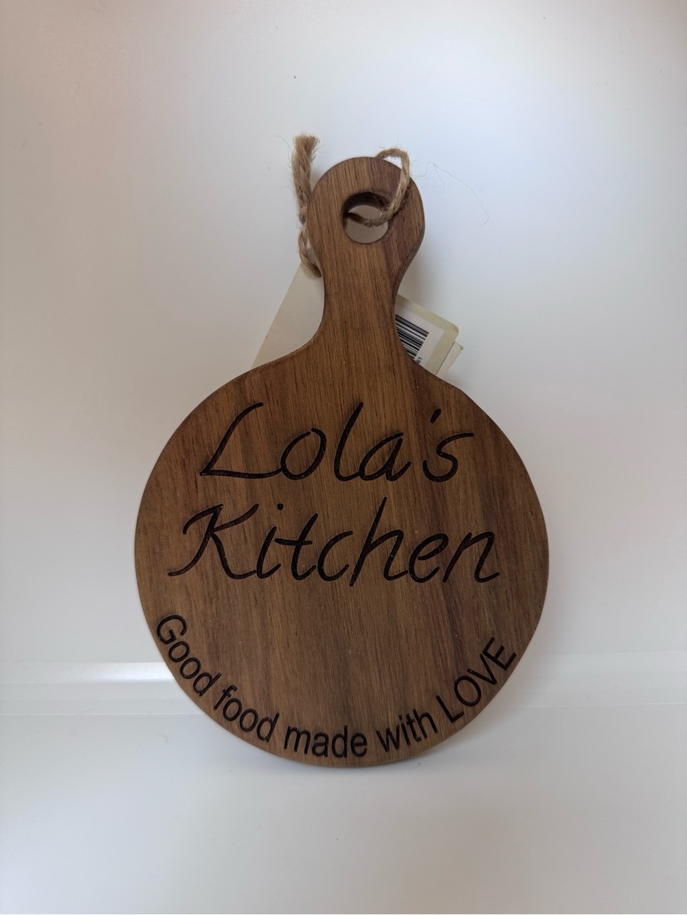 lola Round Wooden Serving Paddle with Rope Hanger - Brown